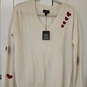 Charter Club Crea V-Neck Sweater with Red Heart Accents